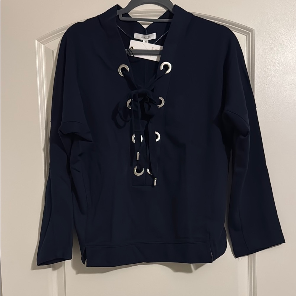 Vince Blue Tie Front Sailor Collar Hoodie